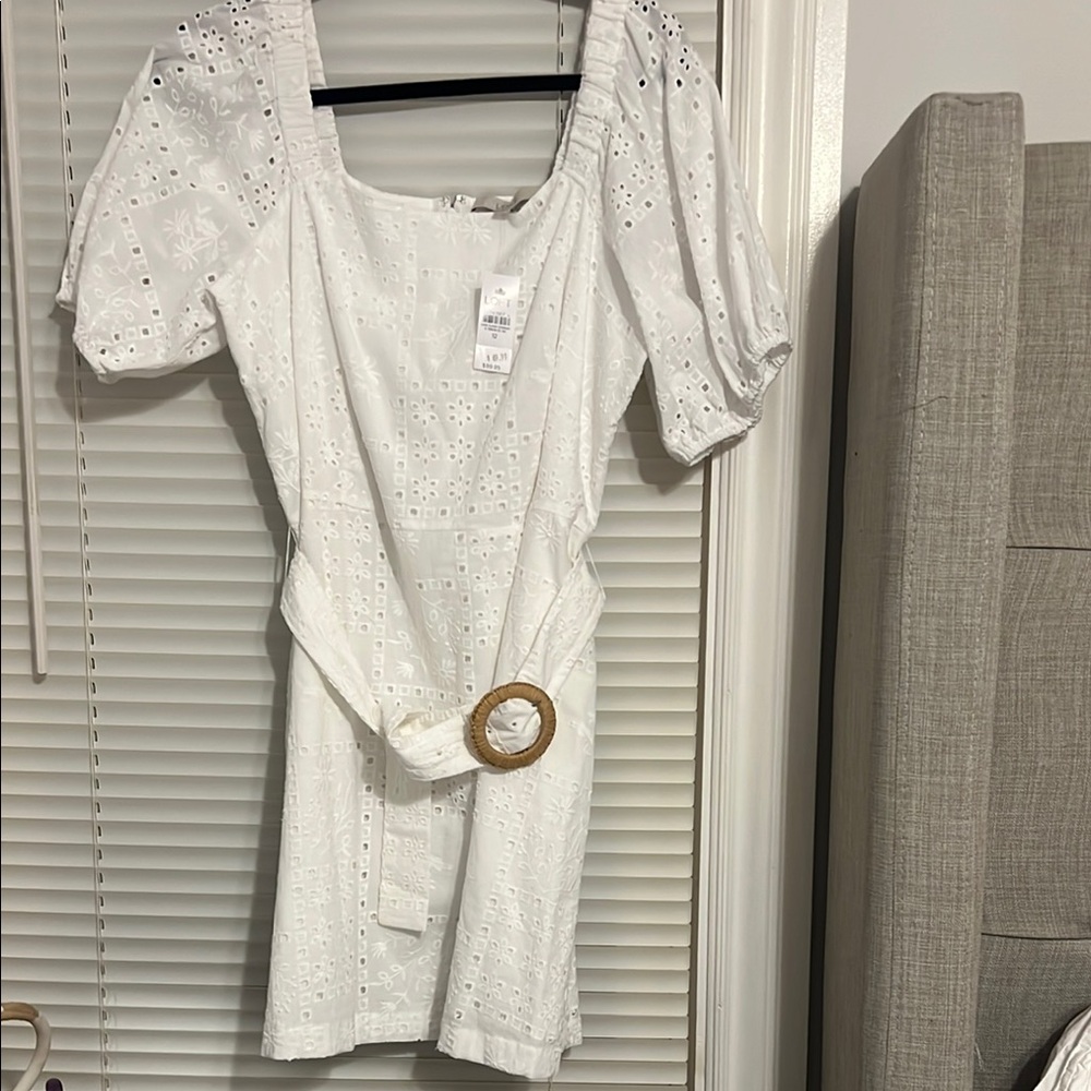 LOFT White Eyelet Mini Dress with Belt